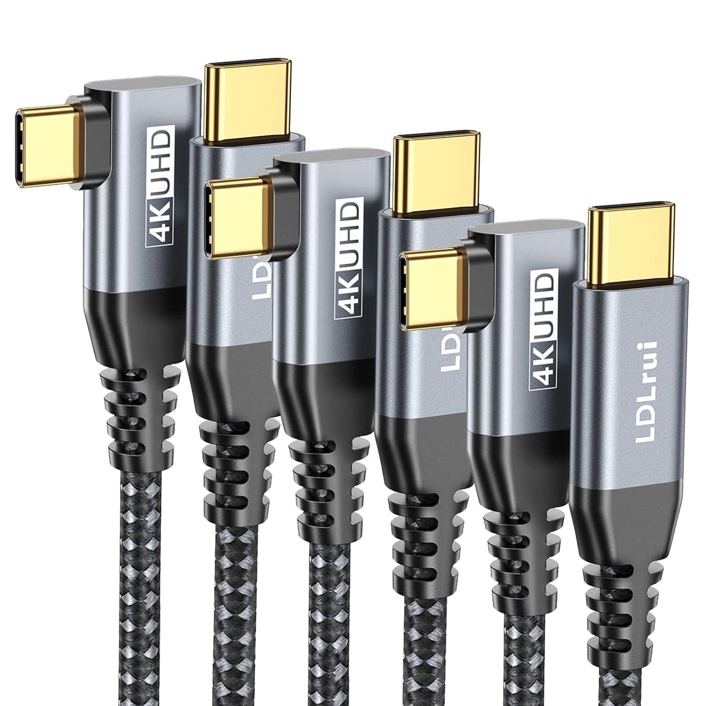 4K 60HZ 1FT, 3Pack, 20Gbps 100W 90 3.2 Gen2x2 iPhone16, LDLrui USB C Monitor Cable, Display, Right Angle Data Transfer
