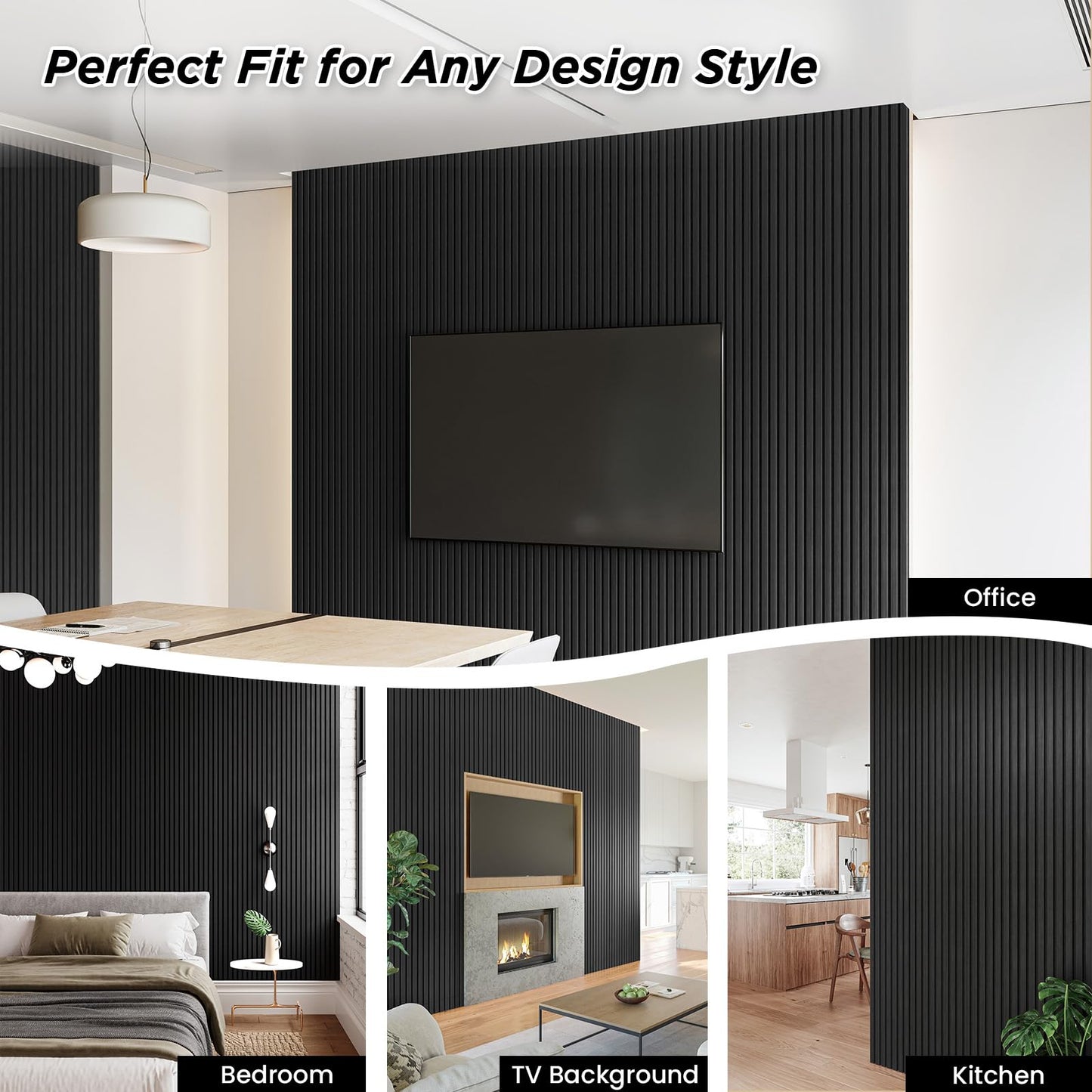 Smartstandard 2 Pack 105.9" x 12.6" Wood Slat Wall Panels, Soundproof Wooden Wall Panels, Acoustic Wood Panels for Wall, 3D Fluted Wood Panels for Interior Wall Decor, Deep Gray