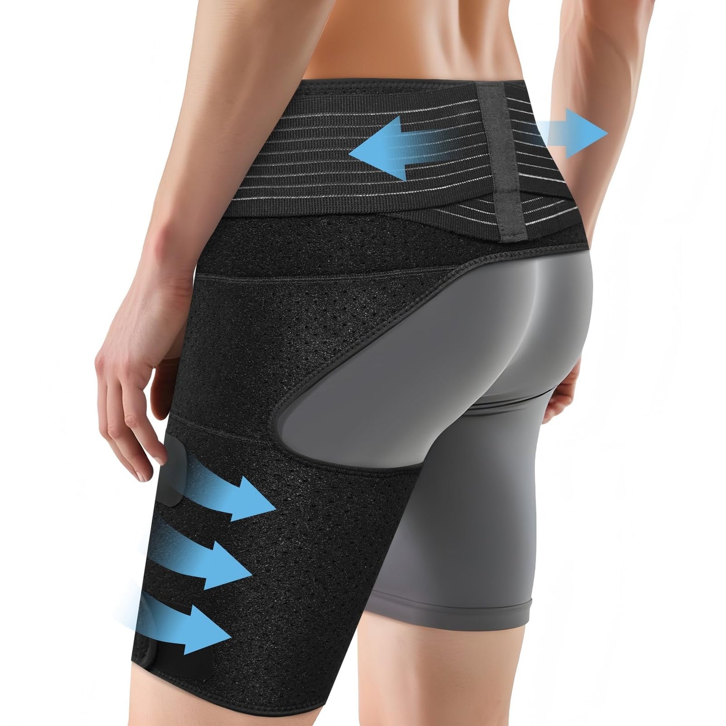 SOLOEVER Hip Brace for Women & Men, Sciatica Pain Relief Devices, Adjustable Compression Wrap Support for Arthritis, Pulled Thigh, Hip Fleхоr Strain, Groin Injury, Hamstring Pull (Black, Left)