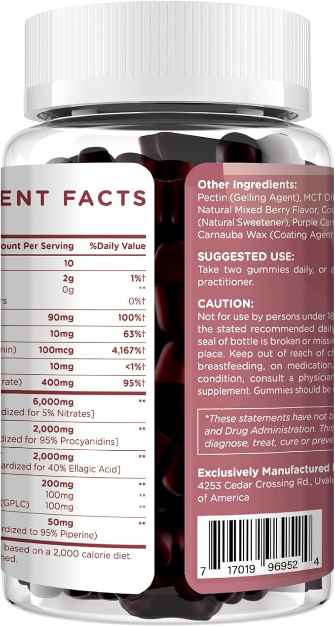 Beet Root Gummies 6000mg ??Nitric Oxide Booster with Grape Seed, Pomegranate, Vitamins C & B12 ??Nitric Oxide Supplements for Men ??Mixed Berry Flavor ??60 Gummies