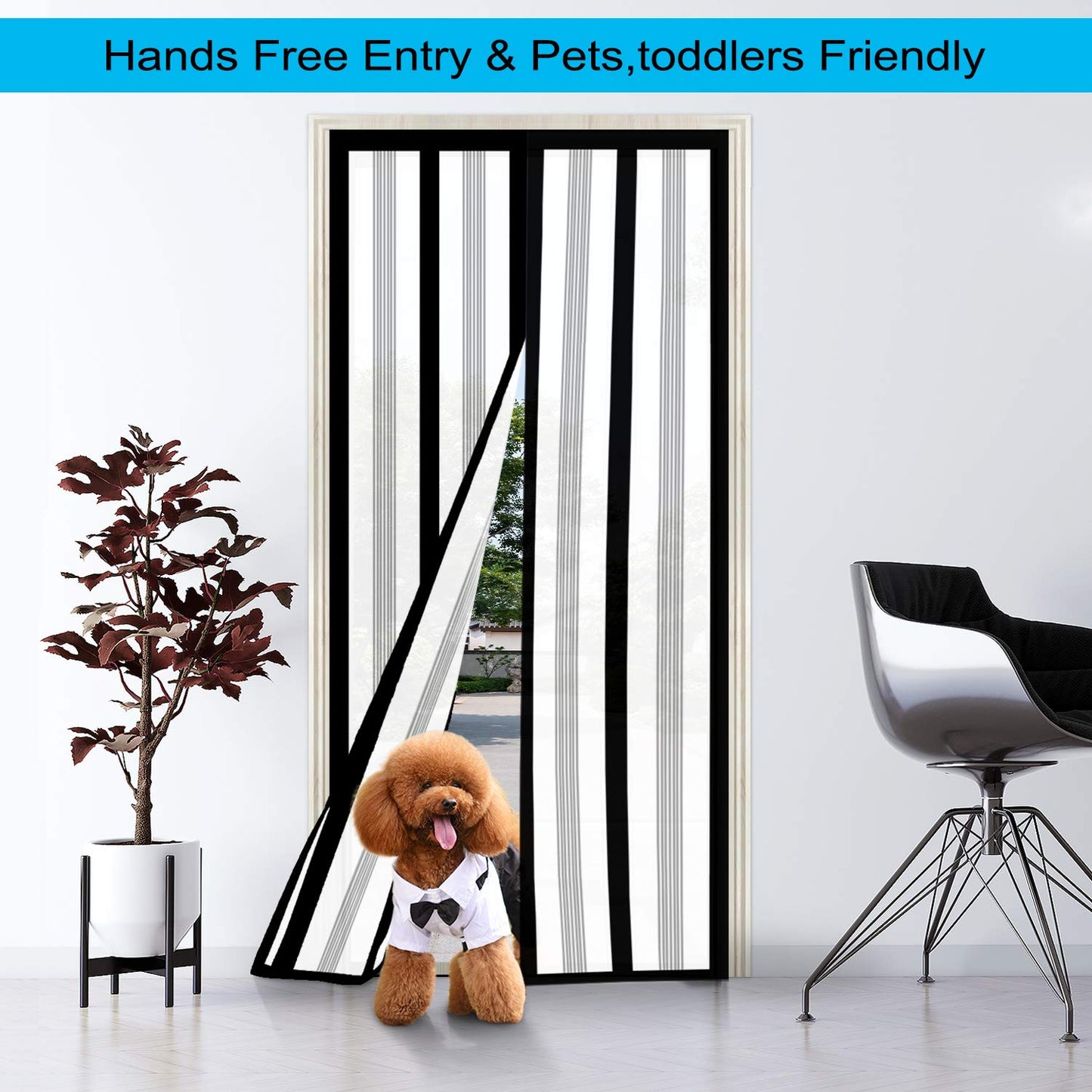 Insulated Door Curtain, Magnetic Thermal Door Cover Screen Door Self-Closing Privacy Magnetic Screen Door Hands Free for Patio, Kitchen, Bedroom, Air Conditioner Room, Fits Doors up to 36" x 82",Black