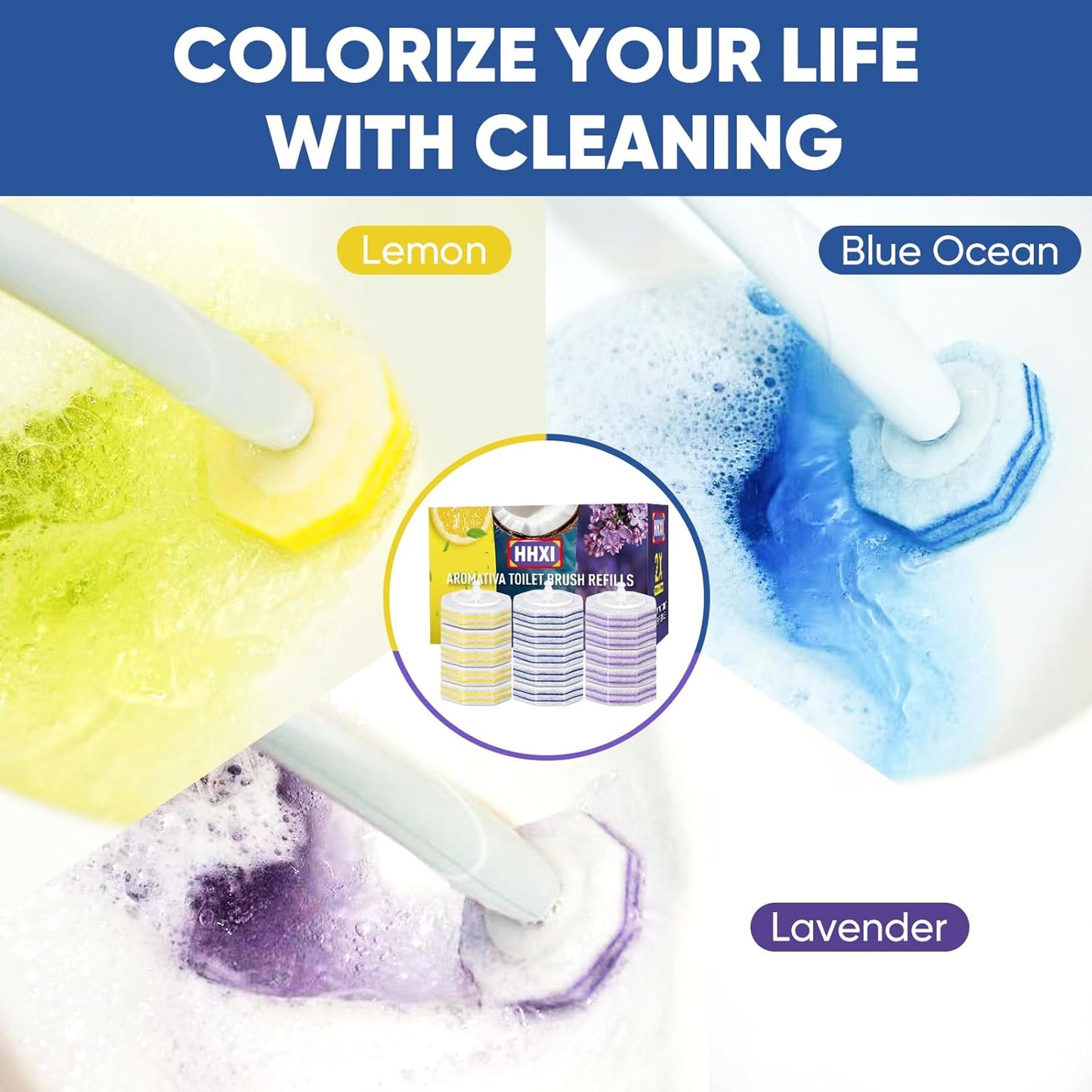 Aromative Toilet Brush Refills - 30Ct Disposable Cleaning Pads with Double-Layer Design | Lemon, Blue Ocean, Lavender