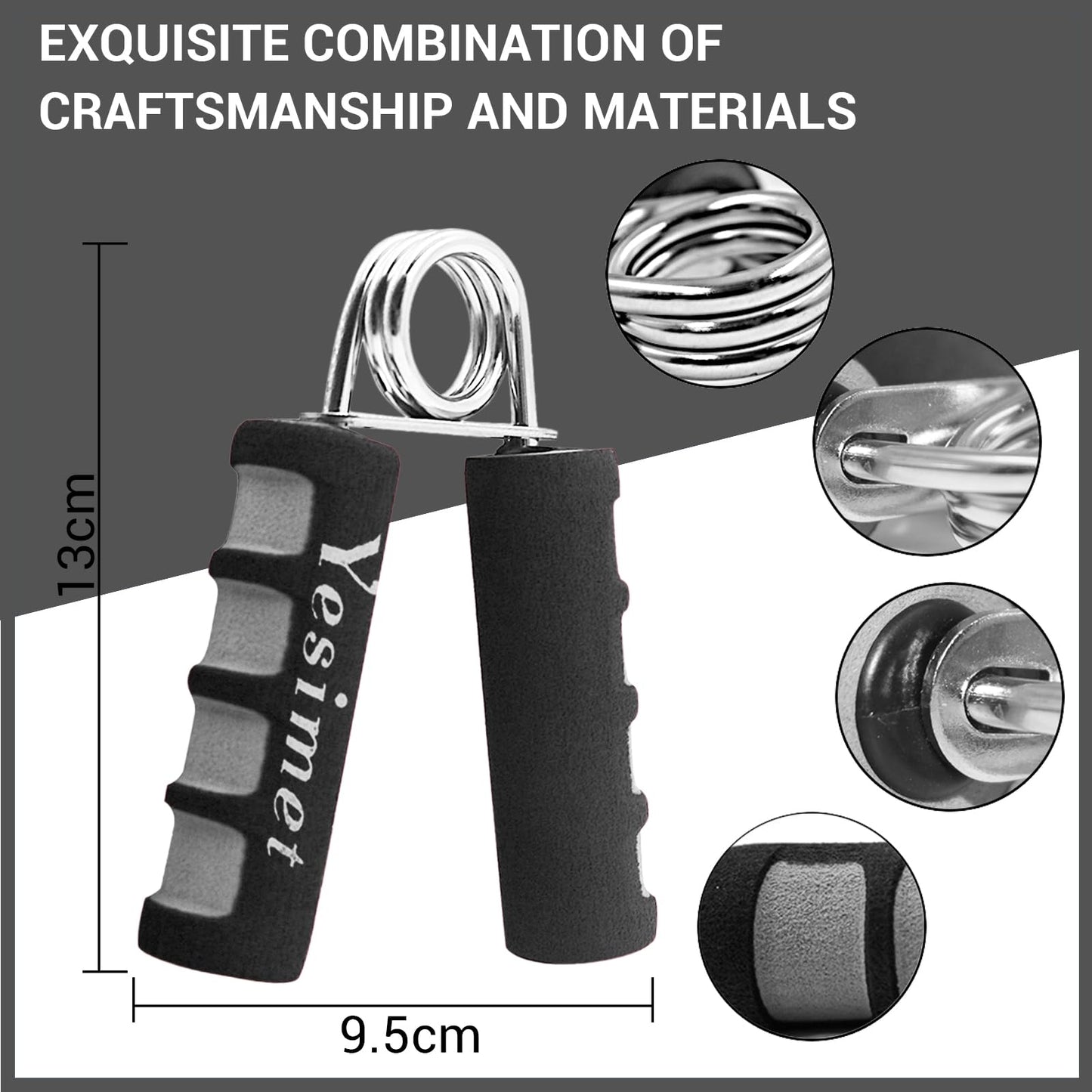 Yesimet 2 Pack Hand Grip Strengthener Set, Forearm Exerciser, Finger Gripper, Grip Strength Trainer,Hand Grip- Soft Foam Hand Exerciser for Quickly Increasing Wrist Forearm and Hand Grips (Black)