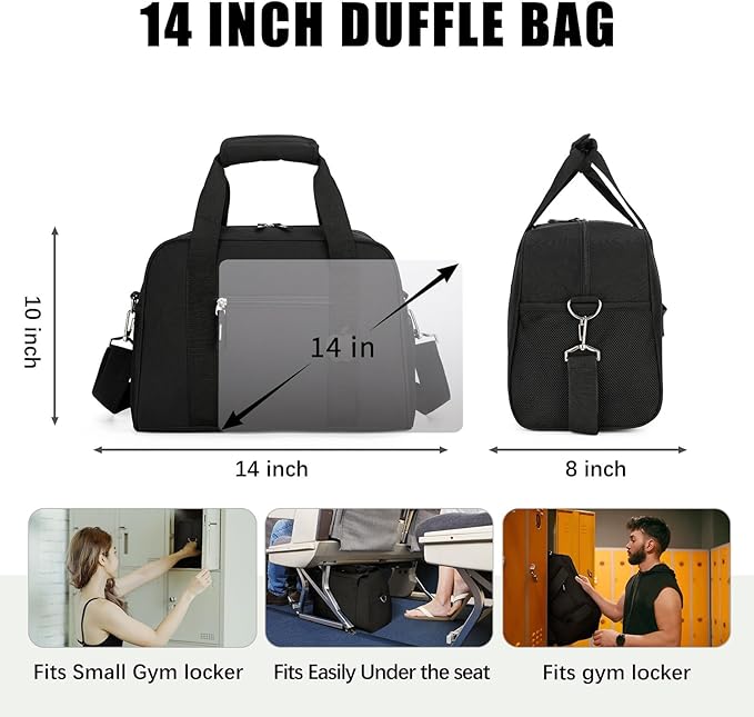 SeaRock 14 inch Small Gym Bag, Mini Duffel Bag for Women & Men, Carry On Lightweight for Travel Sport - Black