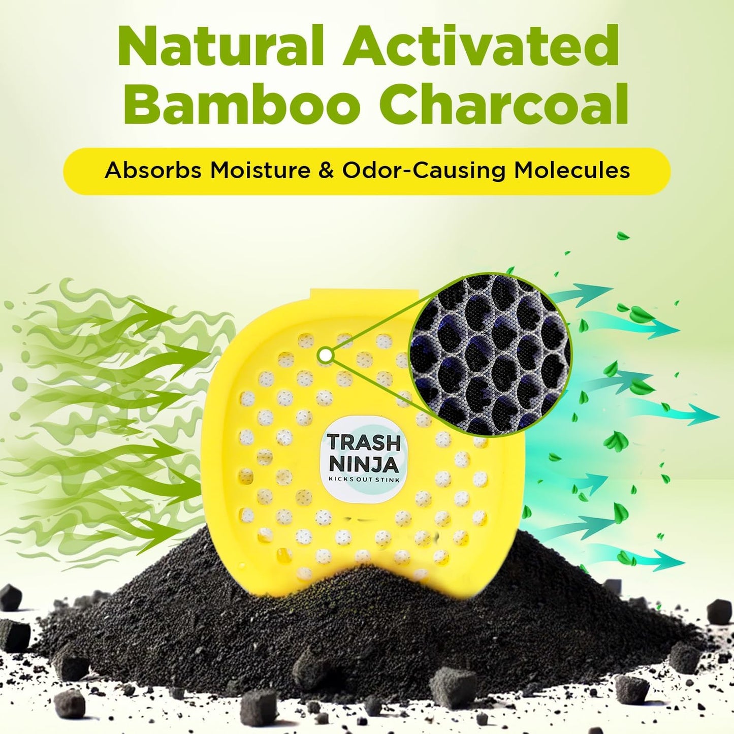 Trash Ninja Odor Eliminator - Long-Lasting Citrus Scent Deodorizer with Activated Charcoal | Perfect for Garbage Cans, Fridges, and Bathrooms