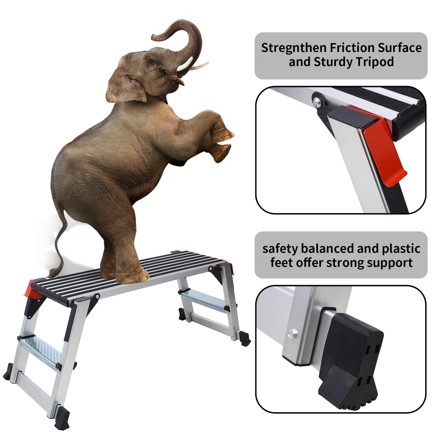 Sailret 40" Aluminum Folding Work Platform/Step Stool - 330 LBS, Non-Slip, Ultra-Stable, Portable Ladder Bench for Washing, Cleaning, Painting, ANSI Compliant