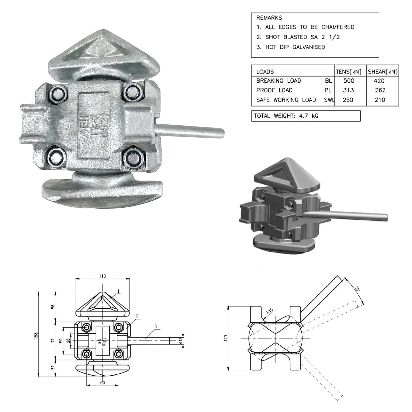 ZUVELLO Shipping Container Manual Locks Connection Fastening Intermediate for Sea Harbor Freighter and Rail Standard Container, No Lever Required, 6 Pack