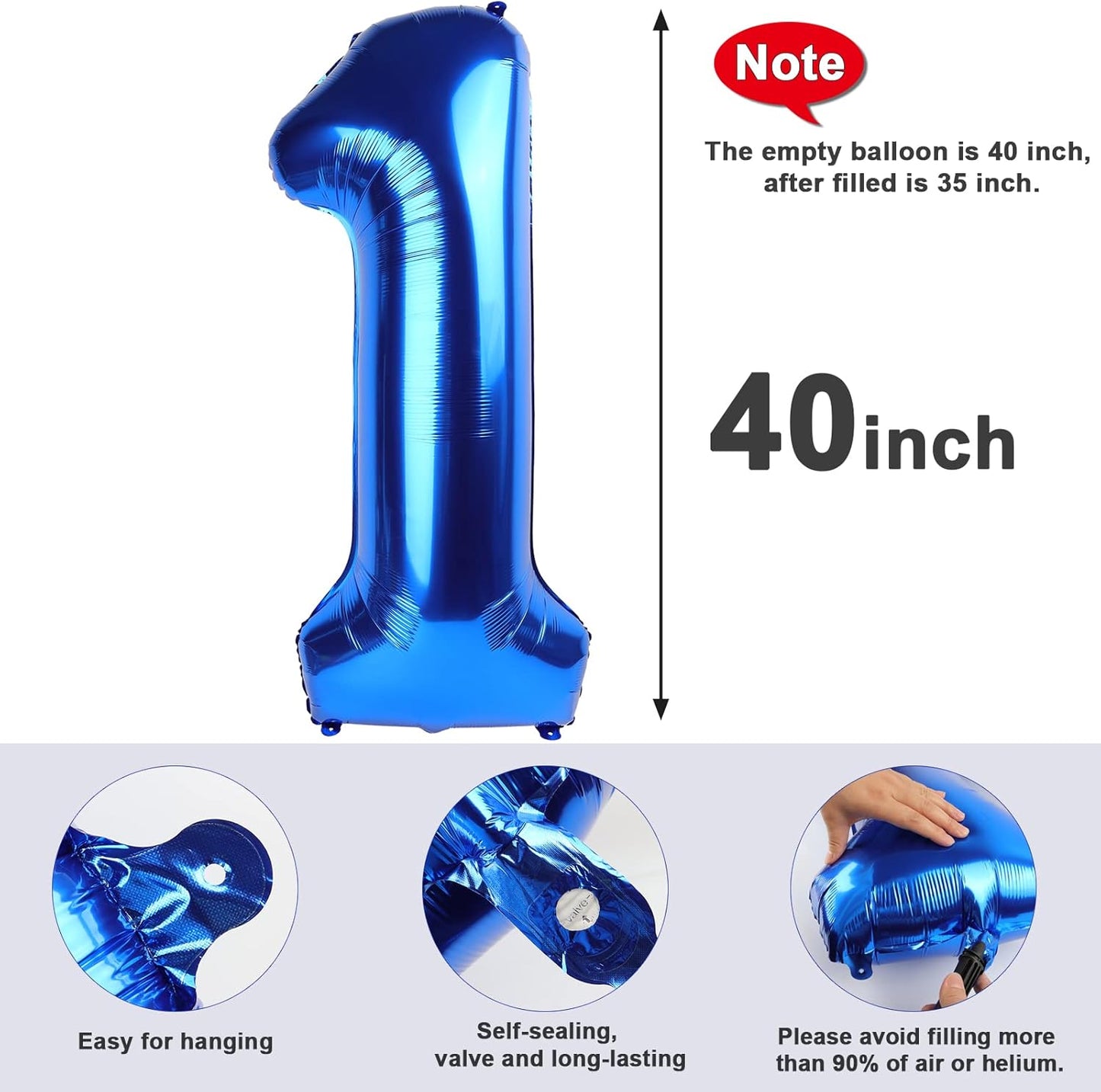 Number Balloons 40 Inch Dark Blue 1 - Big One Balloons for 1st Birthday, Weddings & Celebrations