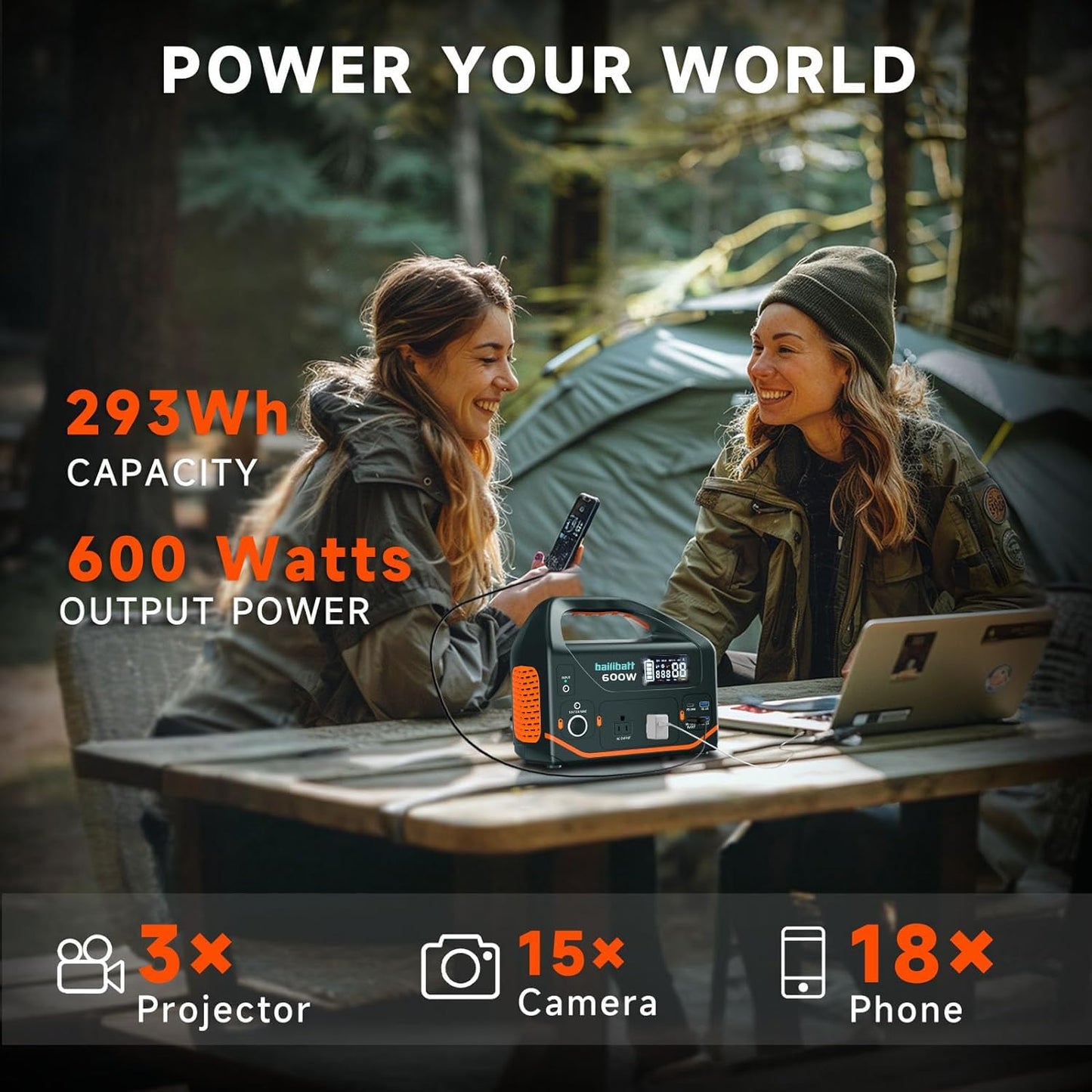 Portable Power Station 600W 293Wh Camping Lithium Battery, Portable Generator for Home Use Emergency Power Station Backup Travel Outdoor 100W PD & 110V Pure Sine Wave AC Outlet