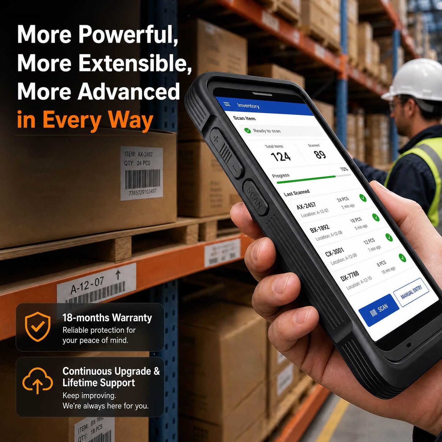 Vanquisher Rugged Enterprise PDA Android Barcode Scanner H66, 5.5" Touchscreen, Upgradable OS, Zebra SE4710 Scan Engine & 4G LTE, with Protective Case, Continuous Android Updates & Lifetime Support