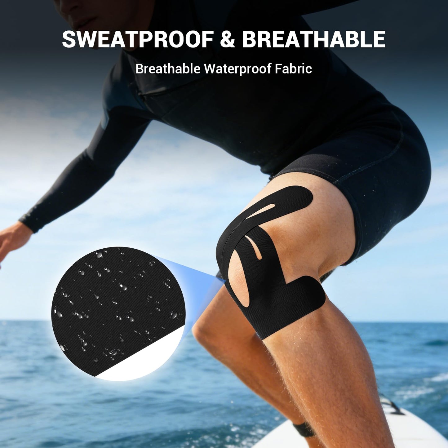12 Pack Precut Kinesiology Tape for Knees & Shoulder, Knee Support & Stability for Sports, Waterproof & Elastic Tape for Knee Pain Relief, Breathable Hypoallergenic & Latex-Free, Black