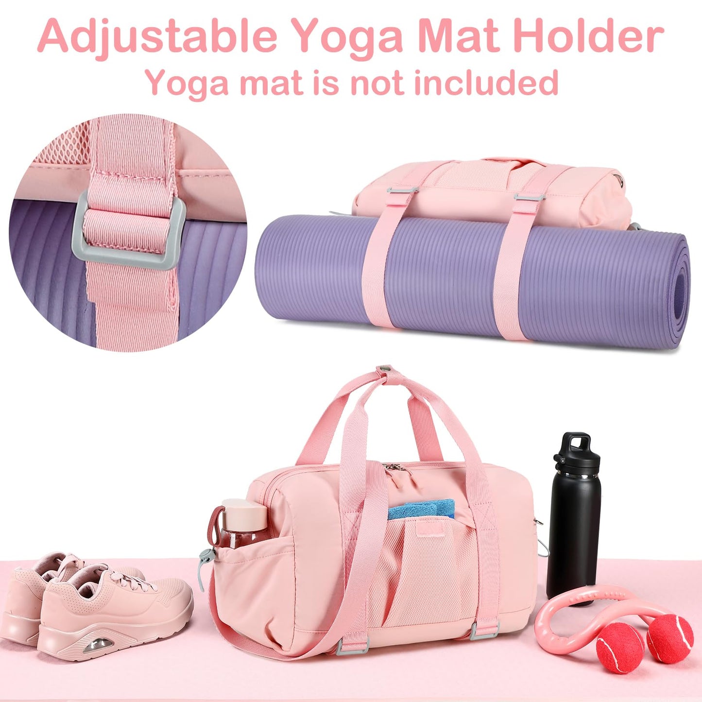 LEDAOU Small Gym Bag for Women, Mini Duffle Bag with Yoga Mat Holder Lightweight Carry On Sports Bag with Separate Shoe Pocket and Wet Pocket Duffel Bags Dance Yoga Workout Bag (Pink)