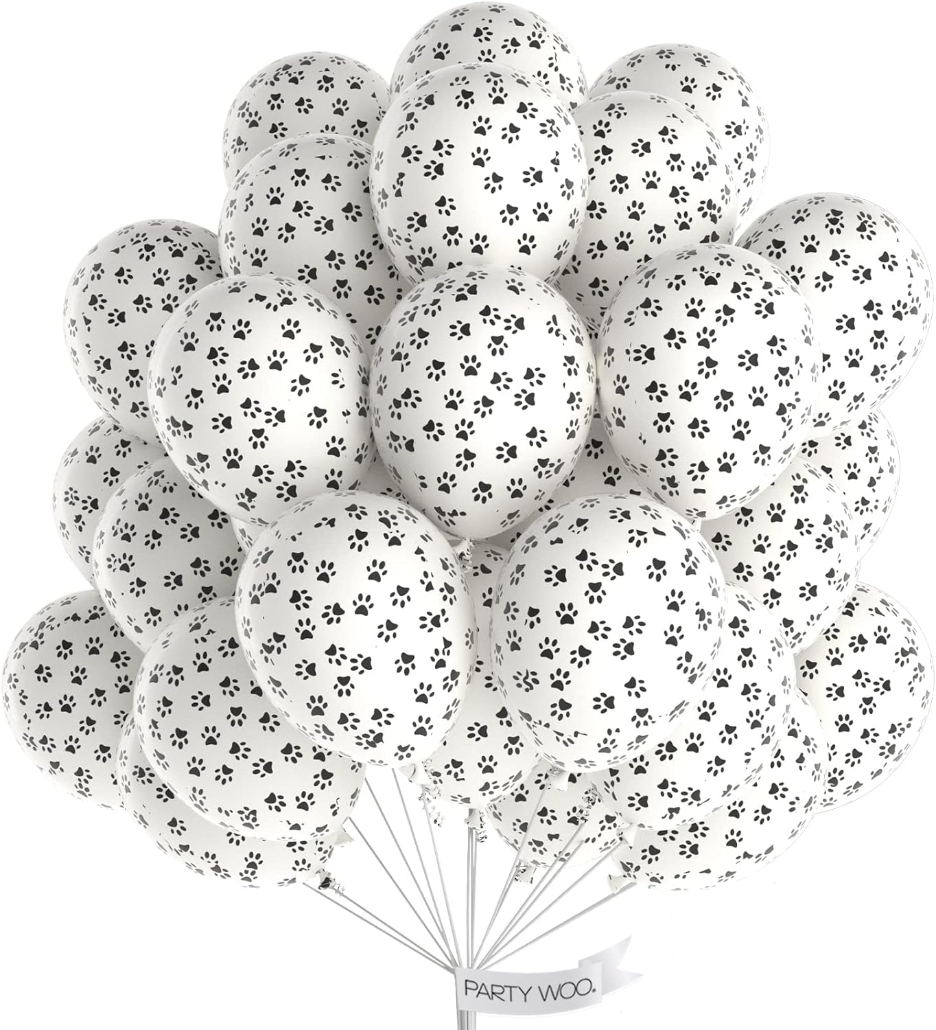 PartyWoo Paw Balloons - 50 Pcs 12 Inch Matte White Latex Balloons for Dog-Themed Birthday Parties