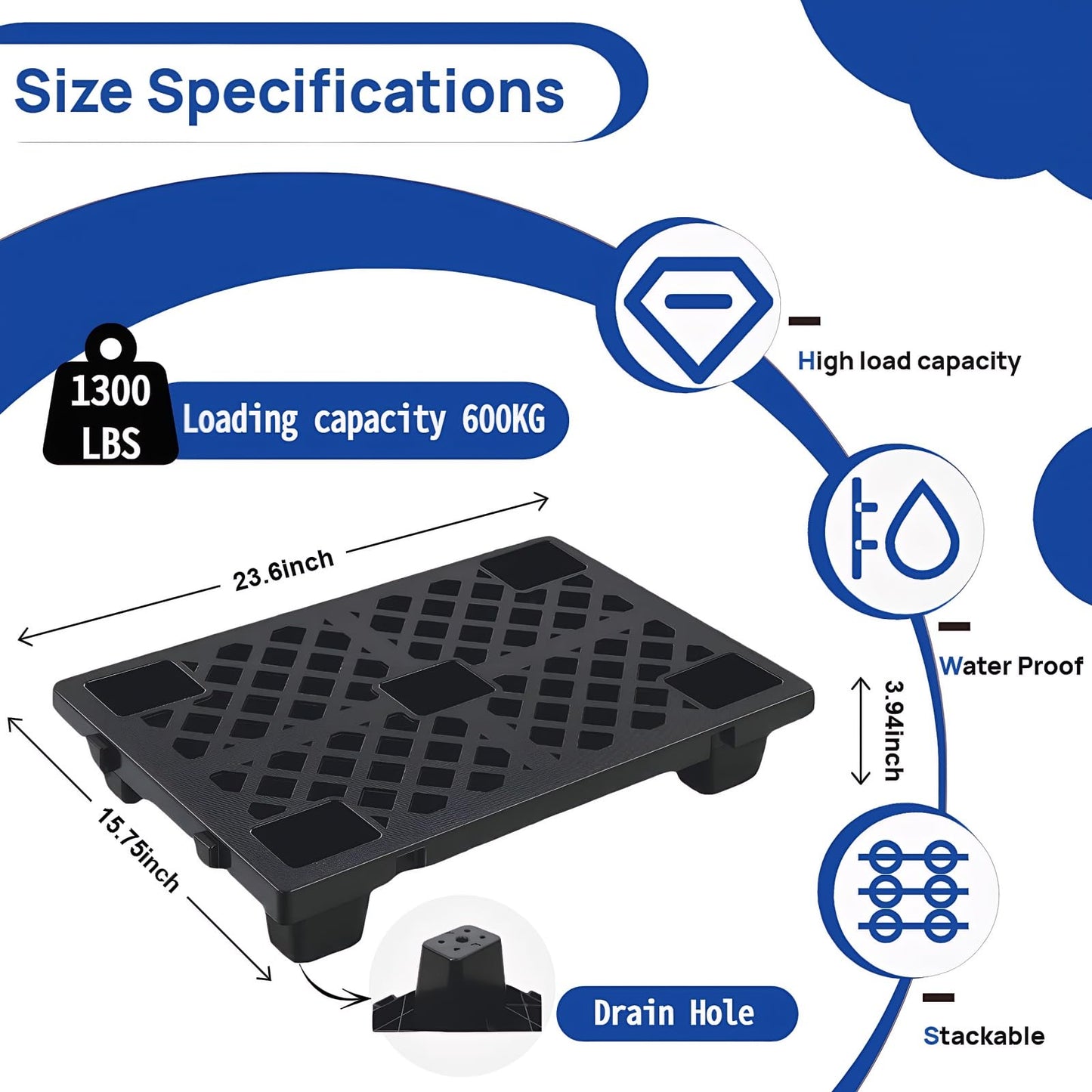 10 Pcs Plastic Pallets Lightweight Nestable Waterproof Floor Pallet Interlocking Storage Pad with Breathable Grids for Indoor Outdoor Warehouse Restaurant Supermarket (23.6 x 15.8 x 3.9 Inch, Black)