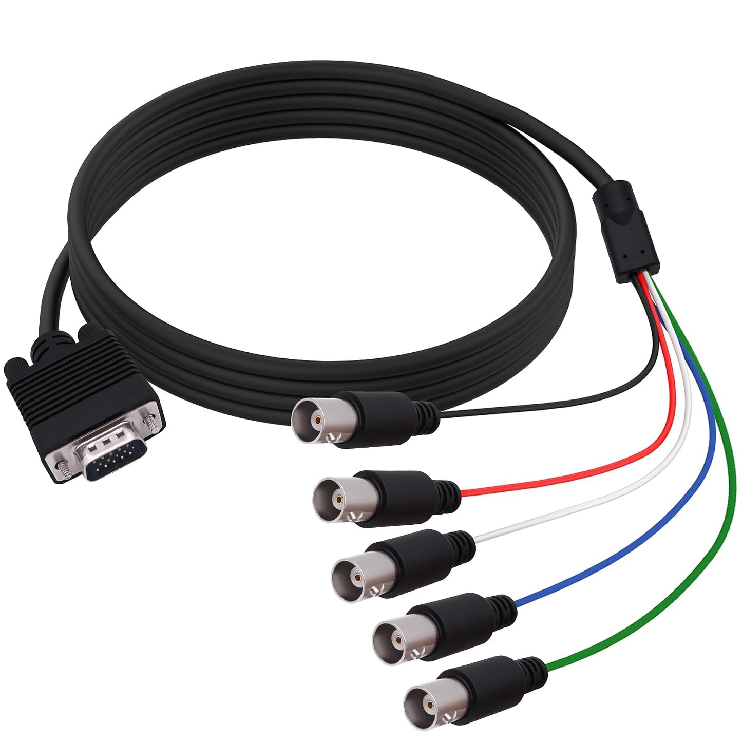 CybNemo 5BNC 15 5 -1.5M/5FT VGA to Video Signal Cable HD VGA Male to BNC Female RGBHV Coaxial Monitor Breakout Cord