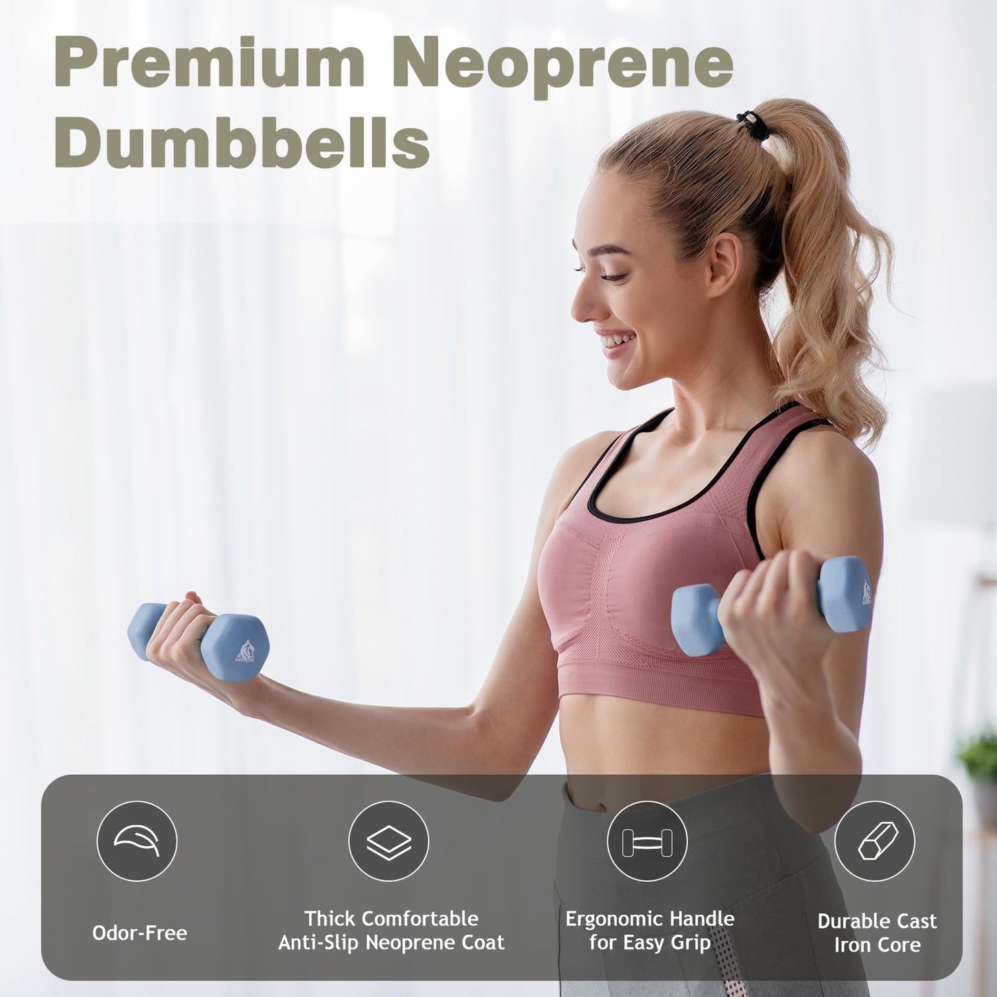 LIONSCOOL 1LB 2LB 3LB Pair Neoprene Coated Dumbbell Set with Sturdy and Portable Rack, All Purpose Premium Hex Dumbbell Set (Revive Motion)