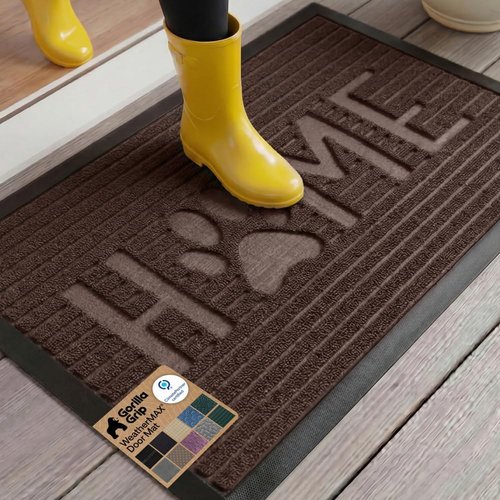 GORILLA GRIP Waterproof All-Season WeatherMAX Doormat - Natural Rubber, Stain & Fade Resistant, Espresso Color