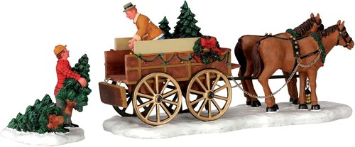 Lemax Christmas Village | Christmas Tree Wagon Set of 2 - Festive Holiday Decor