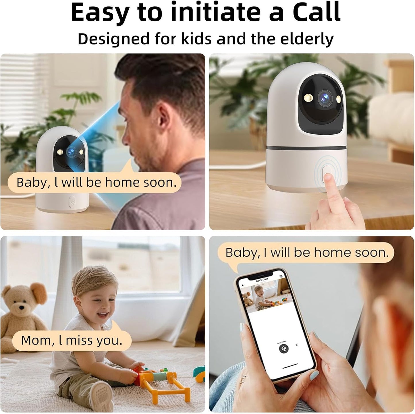 Apone 2.4Ghz 360 WiFi Security Camera Indoor, Baby Monitor Pet Camera for Home Security, One-Touch Call, Smart Motion