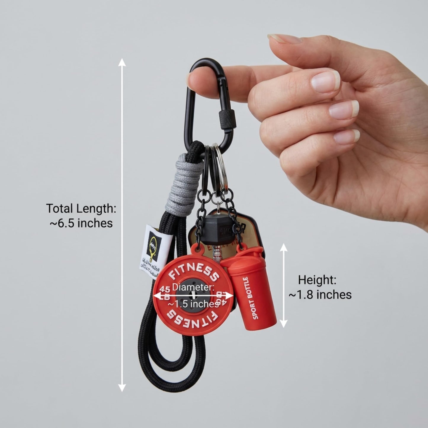GYMMAJOR Gym Keychain with Motivational Quote Badge & Carabiner Clip - Workout Accessories Dumbbell Charms for Gym Bag Water Bottle (Black&Red)