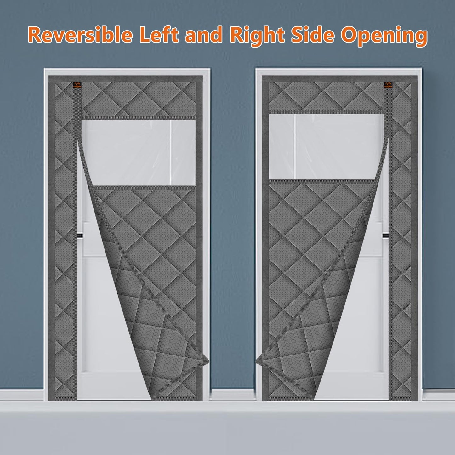 WochiTV Magnetic Thermal Insulated Door Curtain Fits Door Size 32" x 80", Durable Waterproof Cloth, Polyester Fiber Filling, Weatherproof, Windproof, Reduce Noise, Visible Panels, Side Opening, Gray