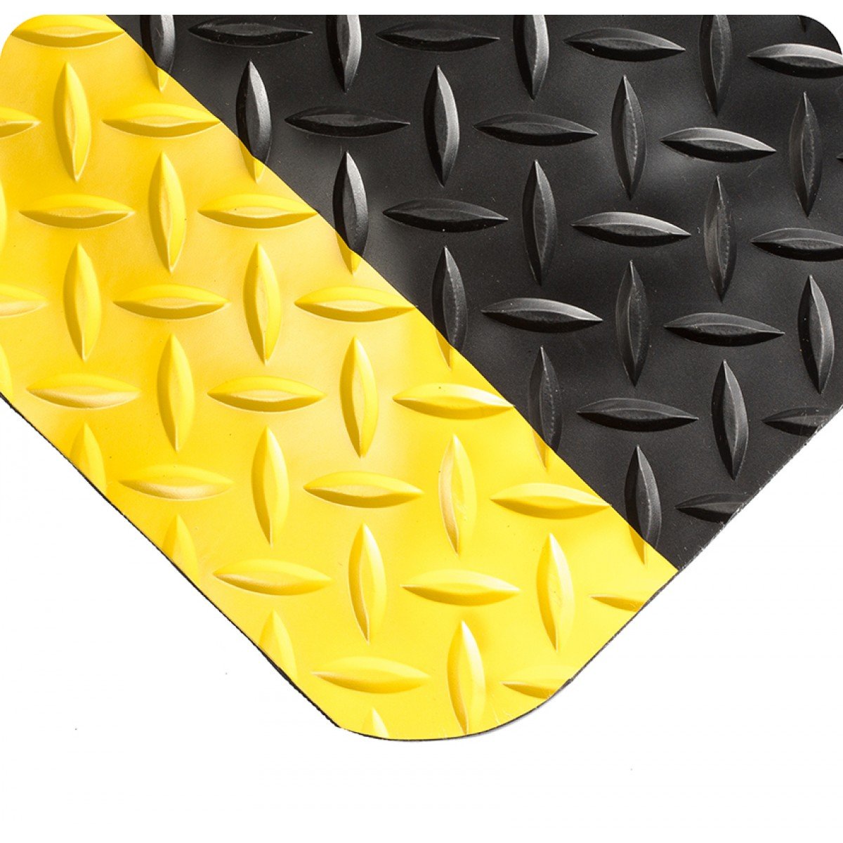 Wearwell 414.1516x3x12BYL Diamond-Plate SpongeCote UltraSoft Mat, 12' Length x 3' Width x 15/16" Thick, Black with Yellow
