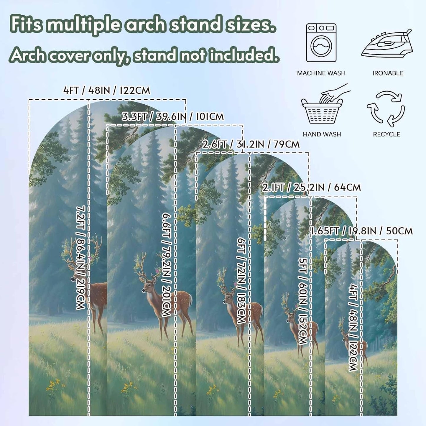 Jnbasdffb 7.2 Forest Elk Wedding Arch Cover,Stretchy Spandex Arch Backdrop Stand Covers FT,Green Trees Leaves Landscape