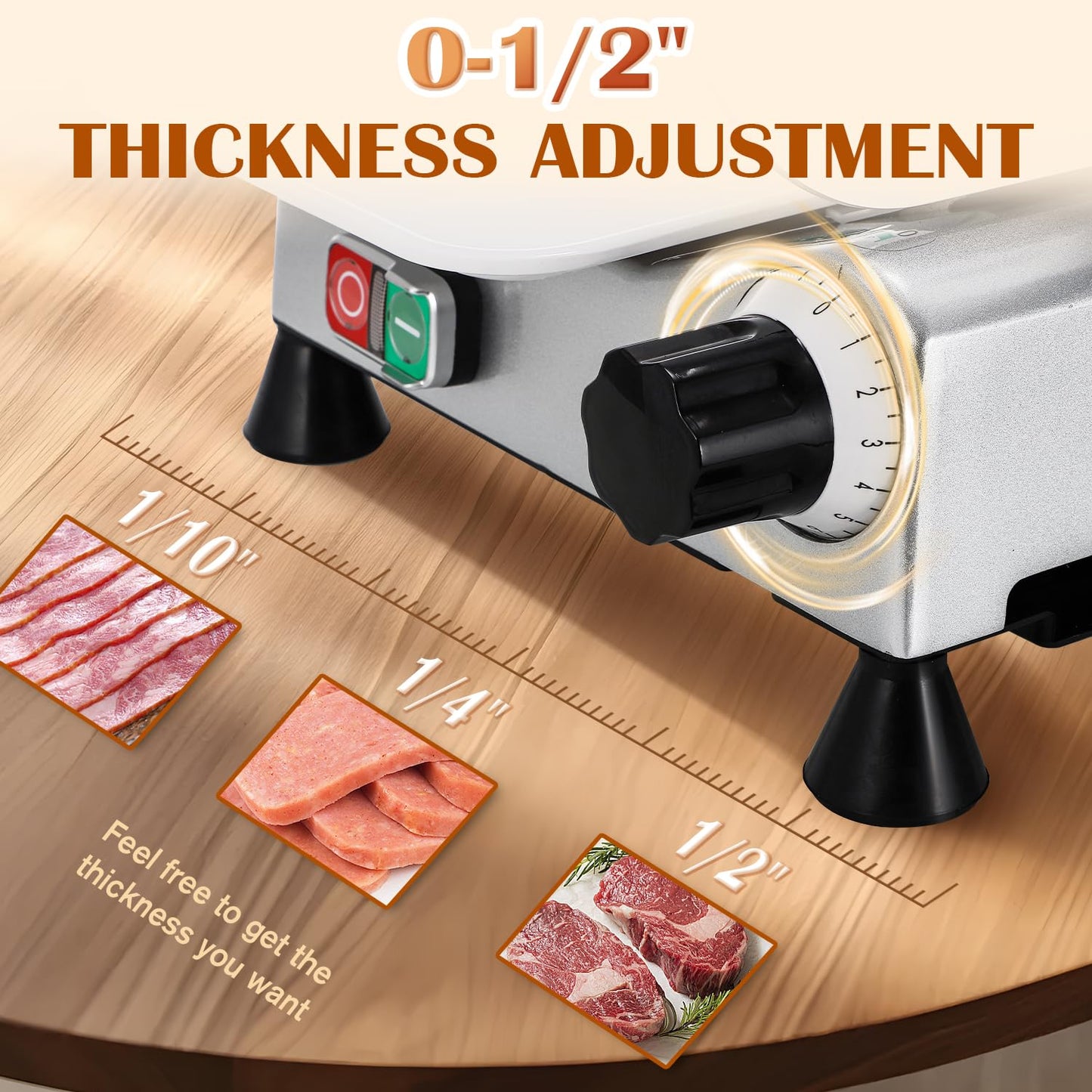 CGOLDENWALL Meat Slicer Machine, 10" 240W Electric Deli Meat Cheese Food Slicer, 0-1/2" Adjustable Thickness Semi-Auto Frozen Meat Slicer for Home & Commercial, Copper Motor Low Noise Durable