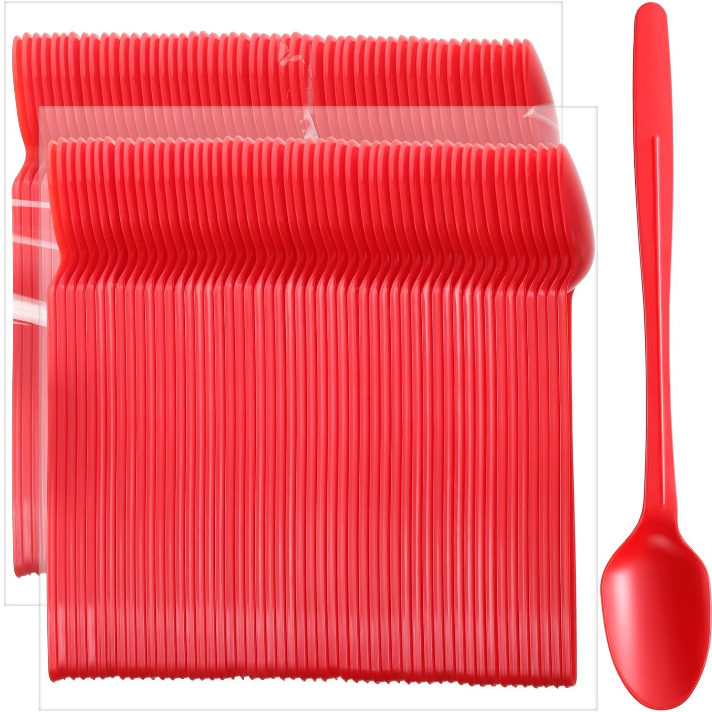 Potchen 200 Pcs Extra Long Spoons for Ice Cream Floats Plastic Sundae Spoons Bulk 8 Inch Long Handle Spoon Heavy Duty for Ice Cream Milkshakes Tea Cocktails Root Beer Float and Tall Beverages (Red)