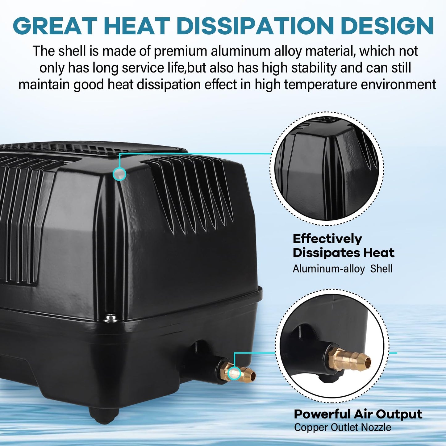 Hygger Linear Air Pump - Powerful & Quiet Commercial Pond Aerator for Koi Ponds, Fish Farms & Aquariums