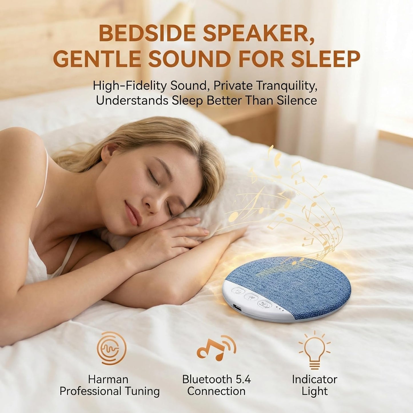 Snugeasy Pillow Speaker Bluetooth for Sleeping, Under Pillow Speaker with White Noise Timer Wireless Mini Bone