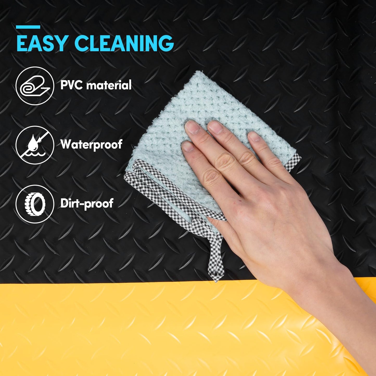 GOOFCXO 3 x 6 FT Anti Fatigue Mats Industrial 15/16 Inch Thick Soft Sponge Ergonomic Mat Durable Heavy Duty Diamond Plate for Standing Non Slip Industrial Grade Floor Mat for Leg & Back Pain