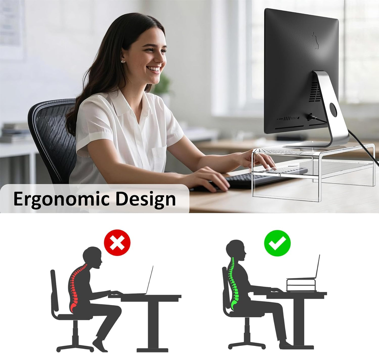 2 5.12 Inches Egchi Clear Acrylic Monitor Stand Riser Tier, High Clear Computer Desk Organizer Shelf for Multi Media PC