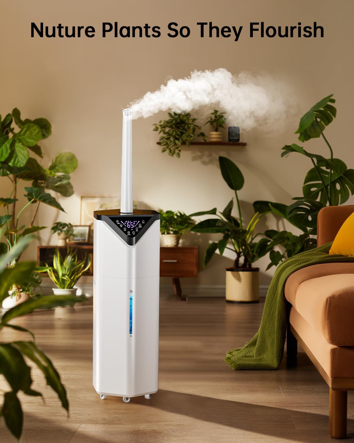 AERZY 5Gal Smart Humidifier Large Room up to 2800ft², 1000mL/h, APP & Remote Control, 180° Auto Rotating Nozzle, 24H Timer, 60H Supersized Cool Mist Humidifiers for Whole House Home Office Plants