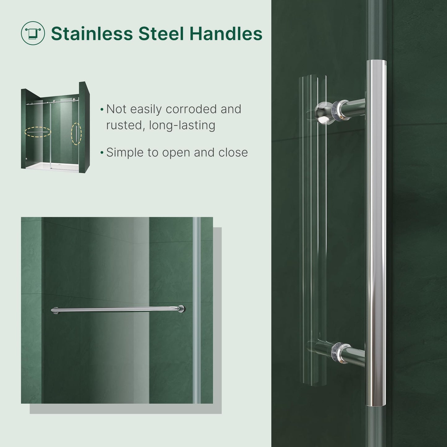 ELEGANT Frameless Sliding Shower Door 48" W x 76" H, Adjustable 44-48" Width, 5/16" (8mm) Tempered Glass, Stainless Steel Towel Bar, Chrome Finish