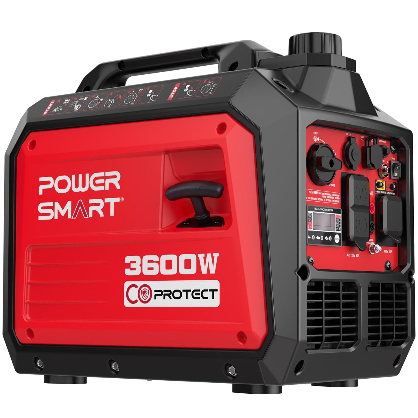 PowerSmart 3600-Watt Portable Inverter Generator, Super Quiet Generators for Home Use, Outdoor Camping, RV Ready 30A Outlet, Digital Display, Parallel Ready, EPA Compliant