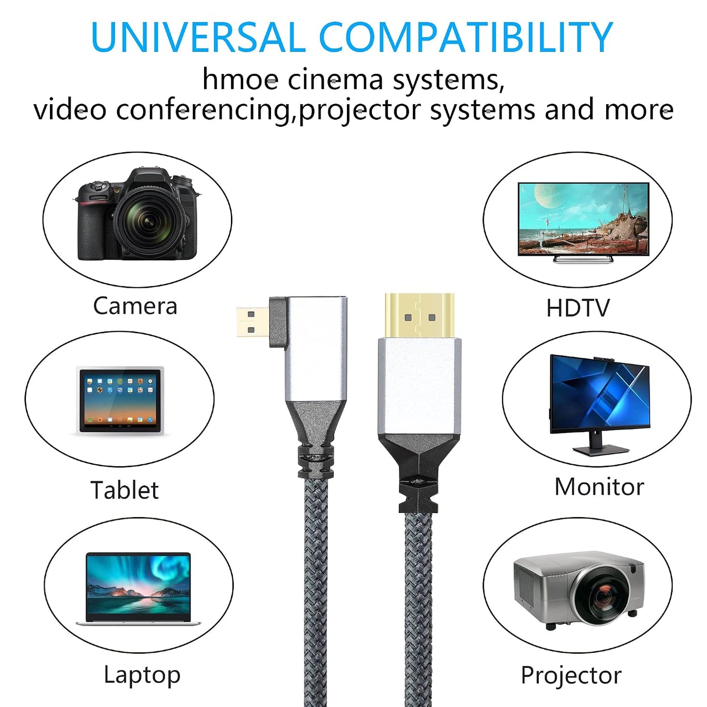 4K Cable,90 4K etc.(50cm) RIIEYOCA Micro HDTV to HDTV Adapter Degree Left Angle Micro hdtvMale to hdtvMale Aluminum