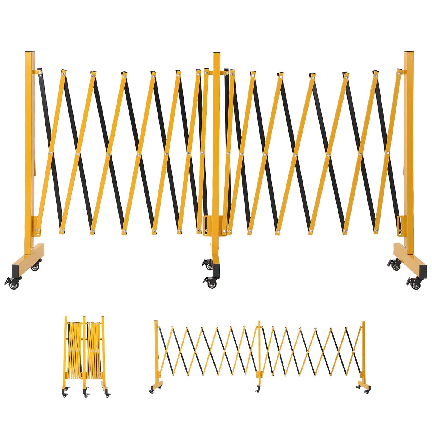 23FT Metal Expandable Mobile Barricade,Industrial Folding Security Gate Driveway Gate, Retractable Retractable Gate Outdoor,Folding Safety Barricade with Casters