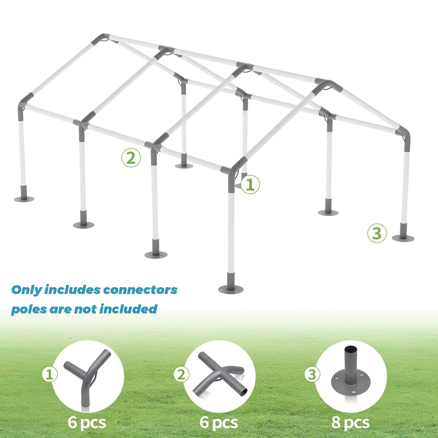 ICITYWALL 8 Leg Carport Kits，High Peak Canopy Fitting Kit with 1-3/8" ID, Galvanized Steel Carport Connectors, shed Frame kit DIY Project