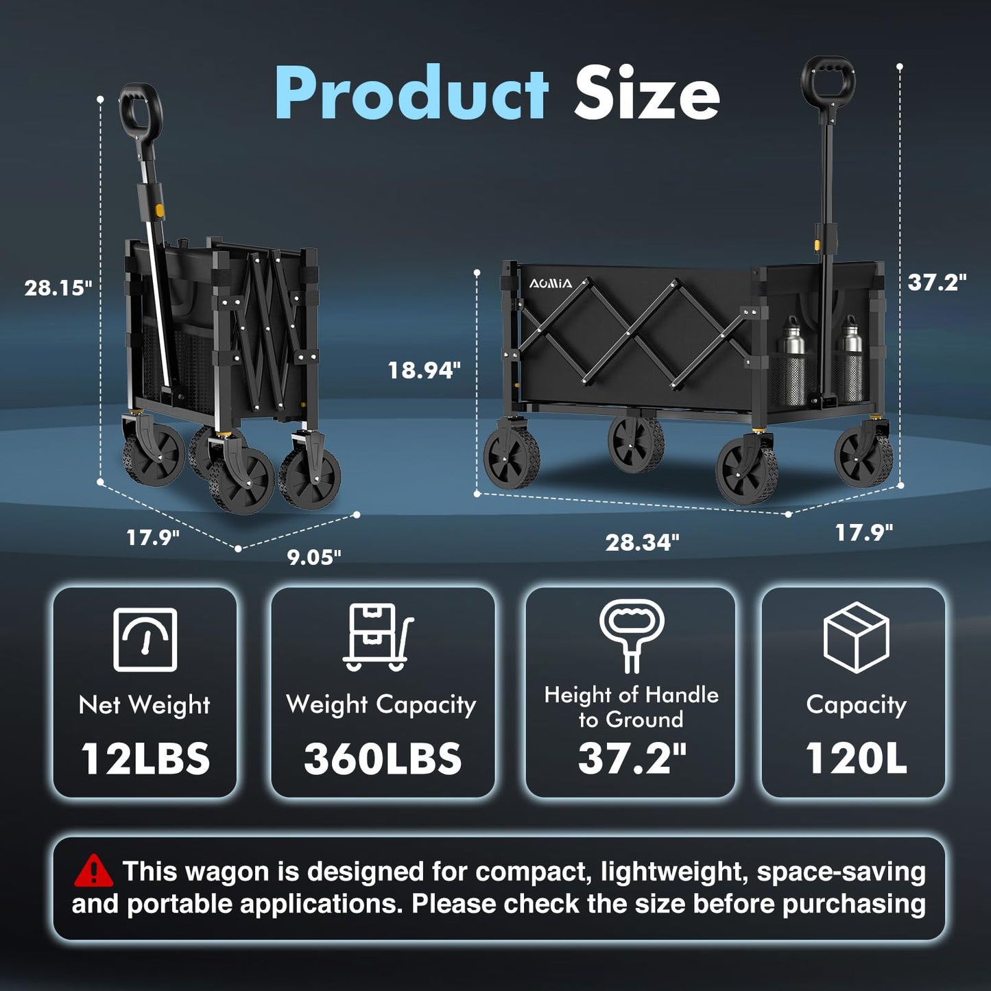 AOMIA Collapsible Foldable Wagon with Wheels Heavy Duty Folding Wagons Carts 360LBS Weight Capacity Portable All Terrain Utility Wagon Cart for Groceries Sports Garden Shopping Beach