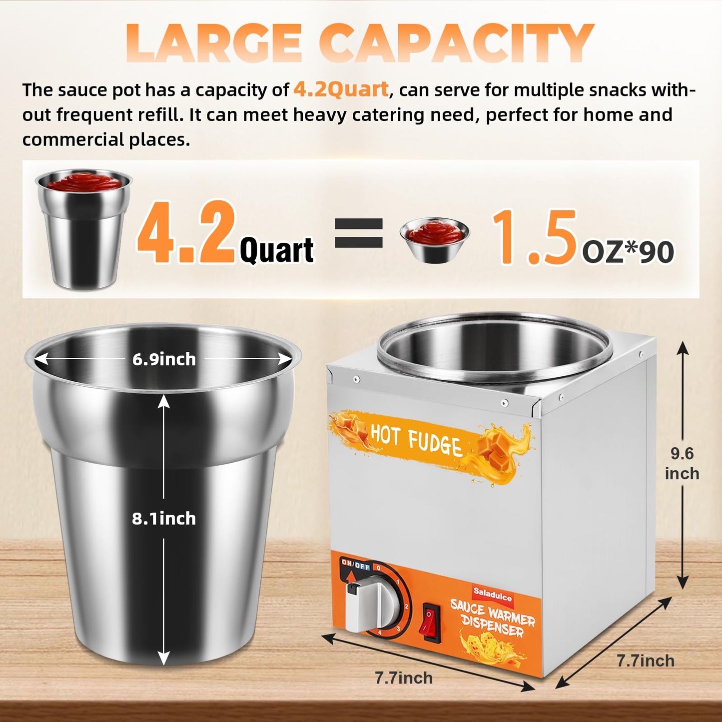 Saladulce Nacho Cheese Dispenser with Pumps, Nacho Cheese Warmer Hot Fudge Dispenser Warmer 5-Level Insulated Pump Dispenser for Sauce Cheese Fudge Caramel (4.2Quarts)