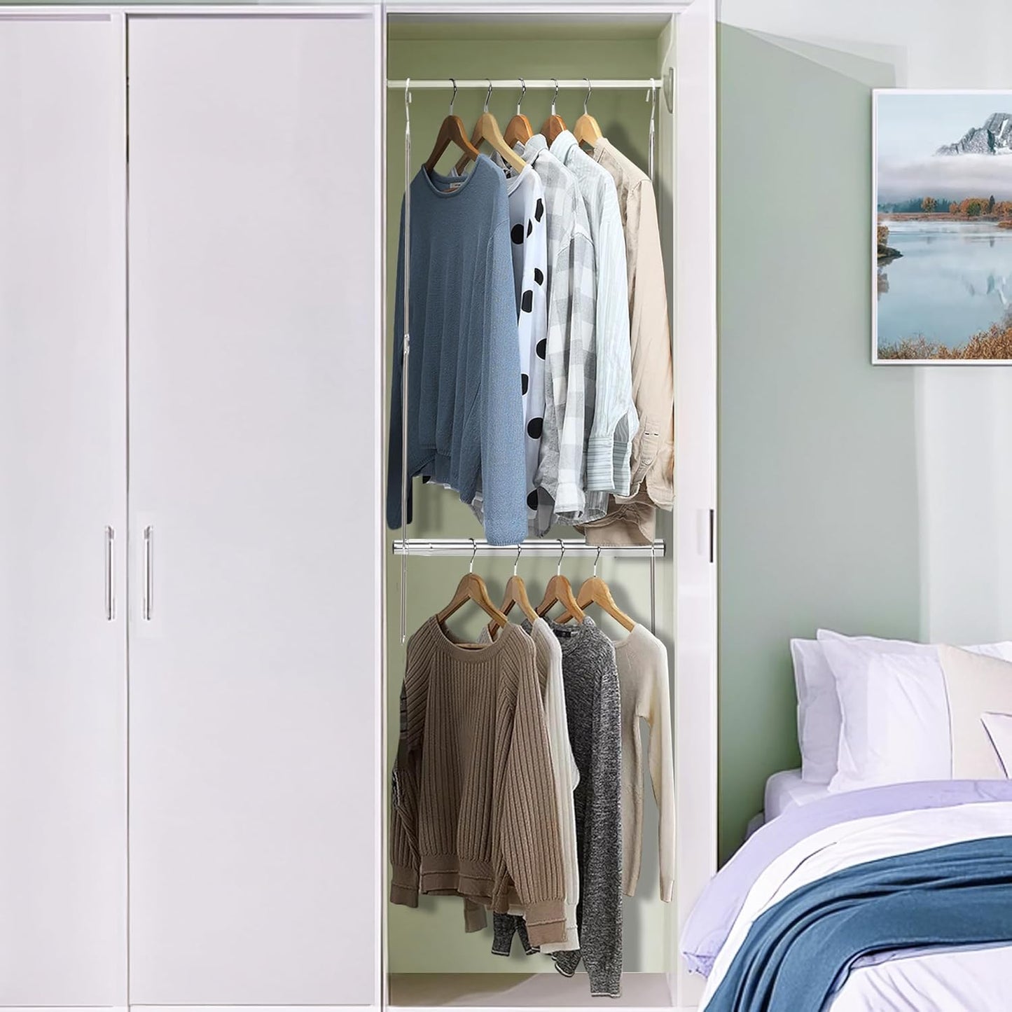 Storage Maniac Adjustable Closet Hanging Rod - Space-Saving Organizer | 2 Pack Chrome