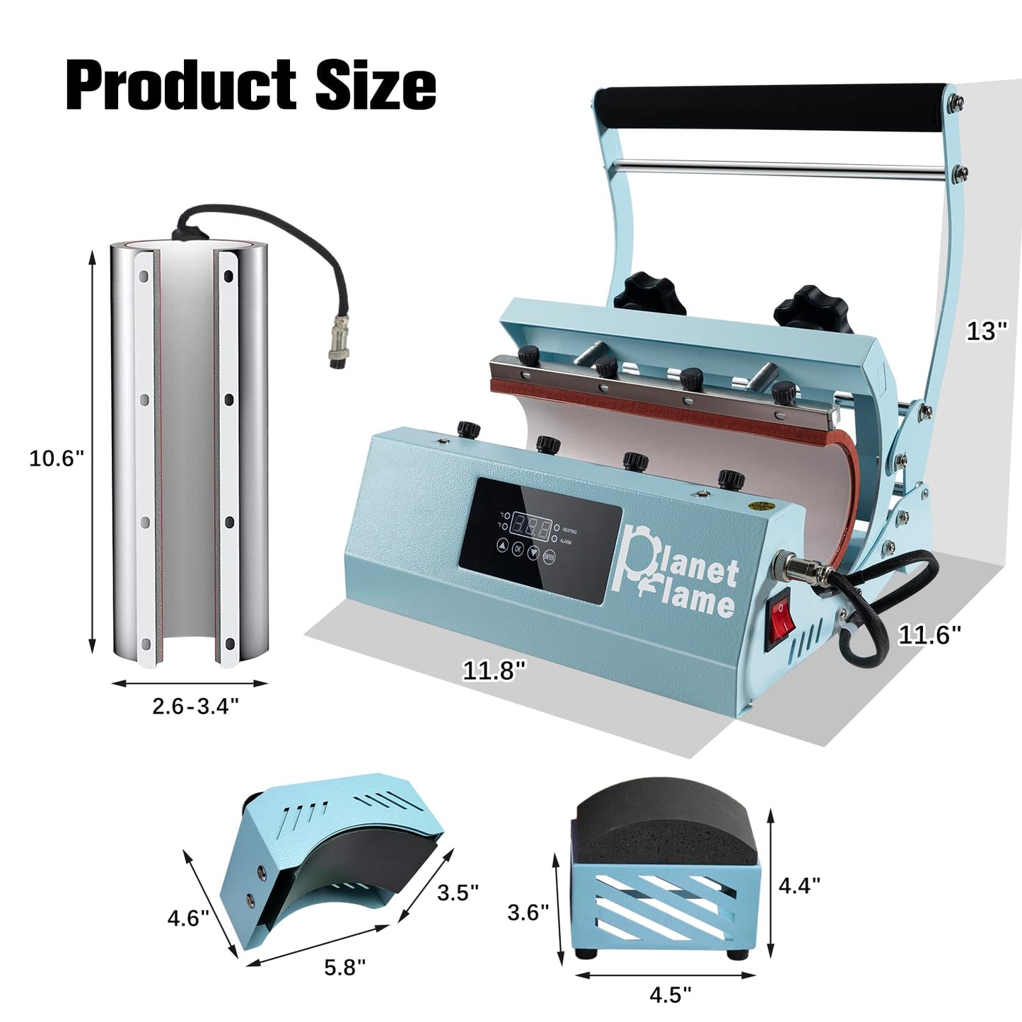 PlanetFlame Tumbler and Hat Heat Press Machine, 2-in-1 Combo Machine for Cup and Cap with Gloves and High Temp Heat Resistant Tape for 11oz-30oz Sublimation Tumbler and All Caps, Blue