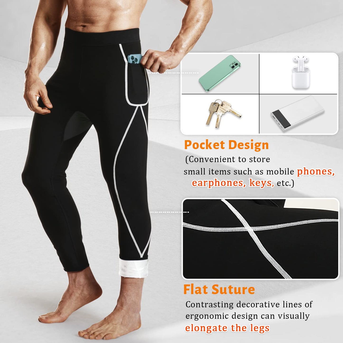 DYUAI Sauna Sweat Pants for Men Compression Pants Athletic Leggings Workout Sauna suit(WBH7201-07-XL)