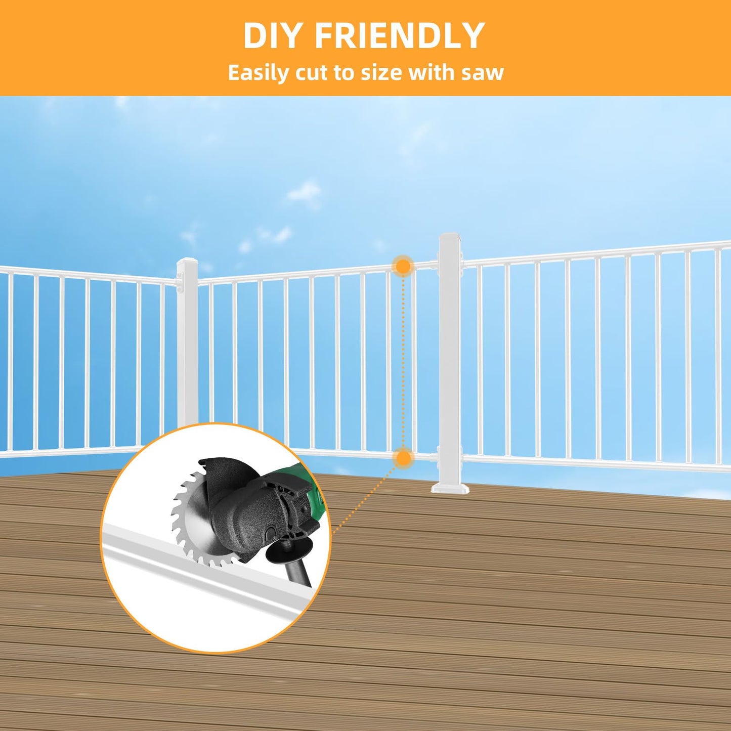 SunCrafts Heavy Duty Steel Deck Railing System, 38 in. H x 6 ft. W Galvanized Guardrail Deck Railing Kit with White Powder-Coated Finish for Outdoor Decks, Porches & Balconies