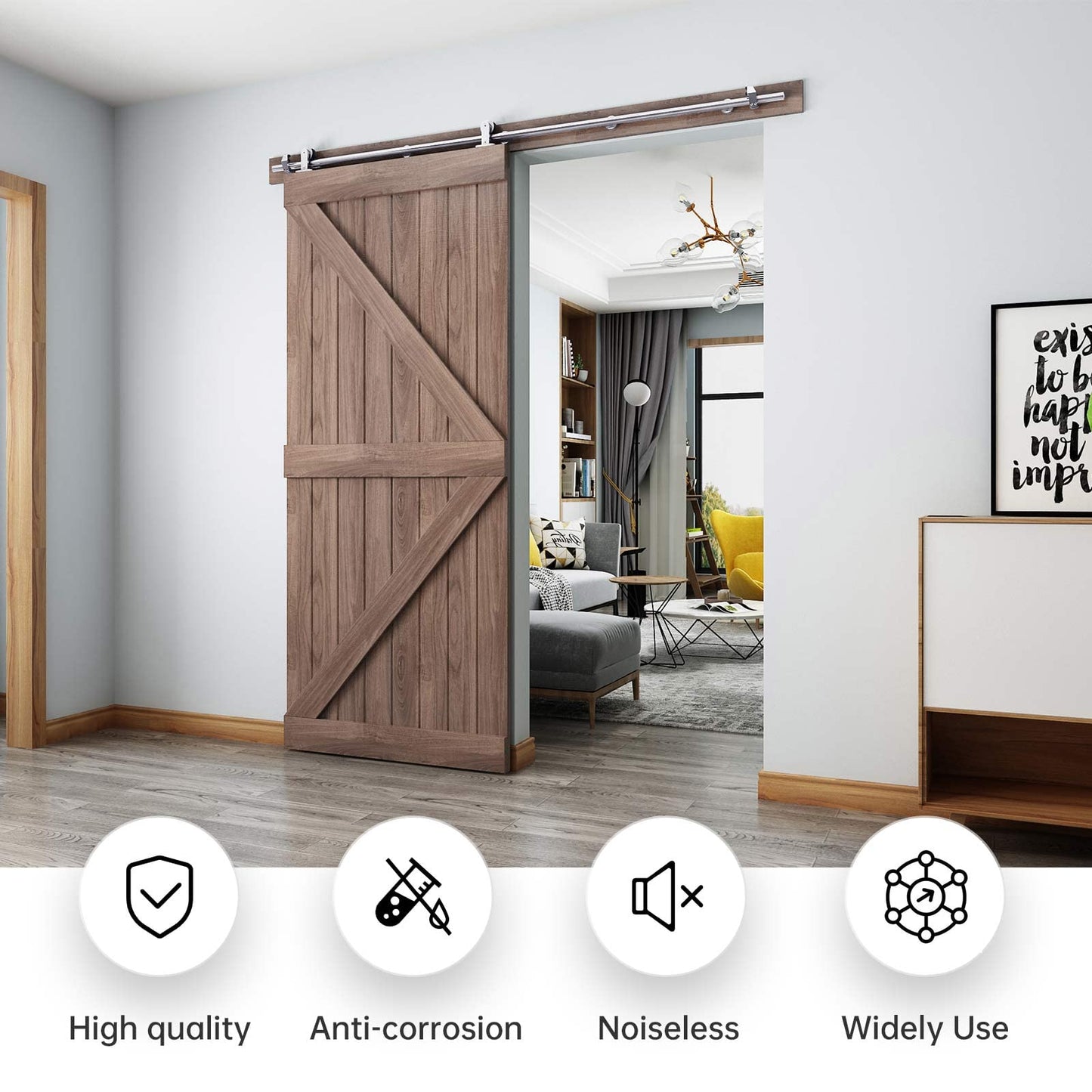 EaseLife 6.6 FT Top Mount Stainless Steel Sliding Barn Door Hardware Track Kit,Modern,Heavy Duty,Anti-Rust,Slide Smoothly Quietly,Easy Install (6.6FT Track Kit for 36"~40" Wide Single Door)