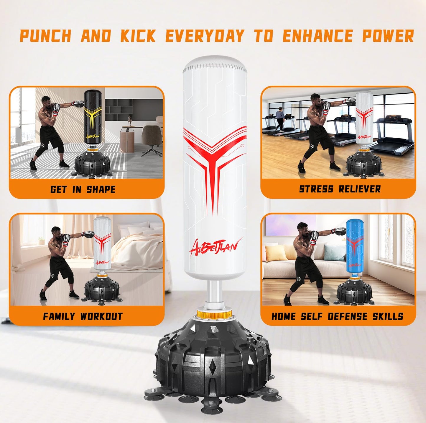 Freestanding Punching Bag,with Boxing Gloves Heavy Boxing Bag with Suction Cup Base for Adult - Boxing Training Equipment Kickboxing Bags for Training MMA Muay Thai Fitness Home Gym (White)