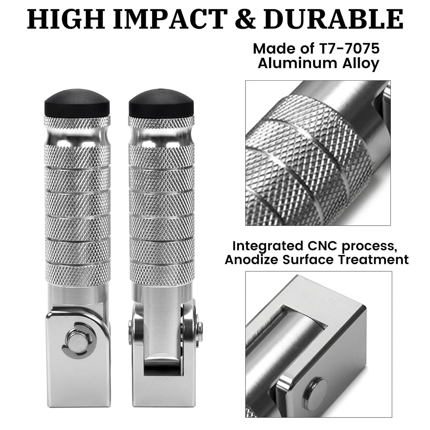 XINGWU M8 Motorcycle Foot Pegs 90 Degree Foldable Footpegs CNC Anti-Skid Footrest Universal for Yamaha Honda Suzuki Aprilia Electric Car Motorbike Mini Bike Dirt Pit Bike Passenger Pedal (Silver)