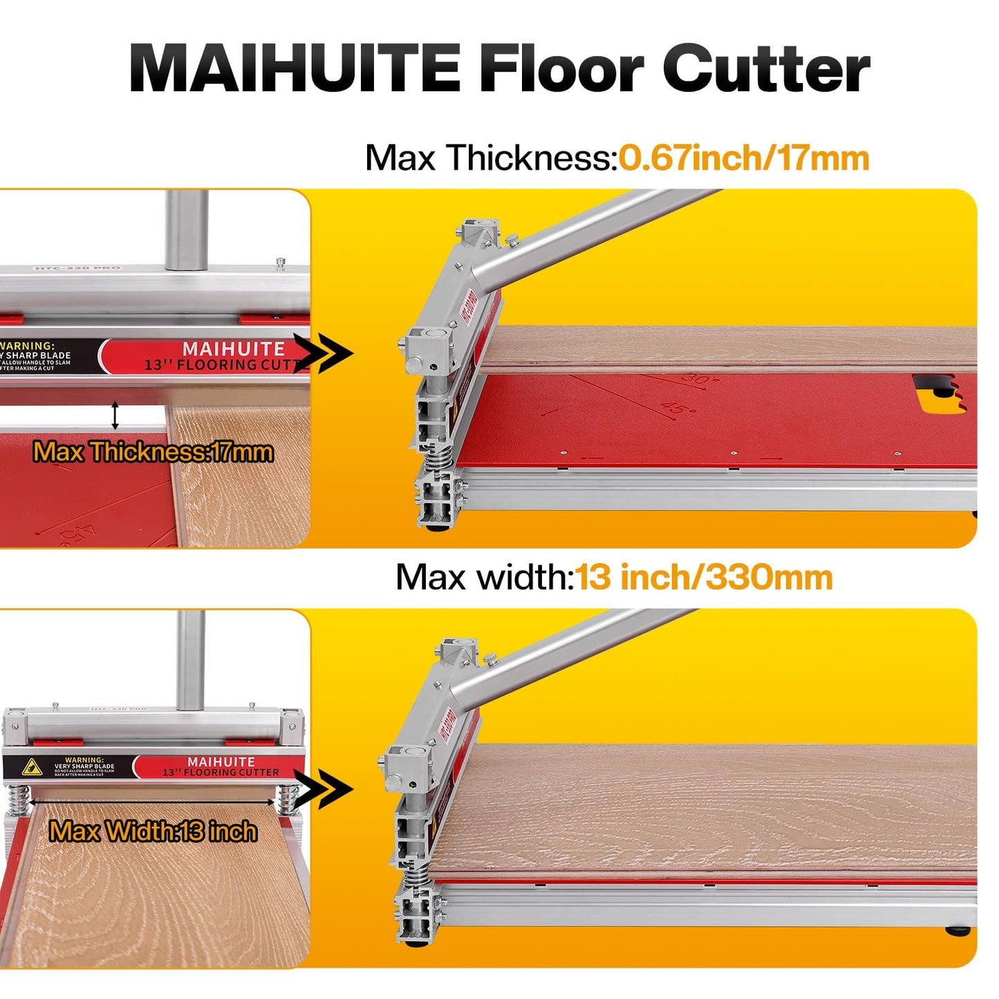 MAIHUITE 17mm Thick Professional Heavy Duty Floor Cutter,13" Vinyl Plank Cutter Flooring Tool for Fast, Dust-Free Cuts on LVP,LVT,SPC, Laminate | Easy-to-Use, Adjustable-Angle Cuts, Improve Efficiency