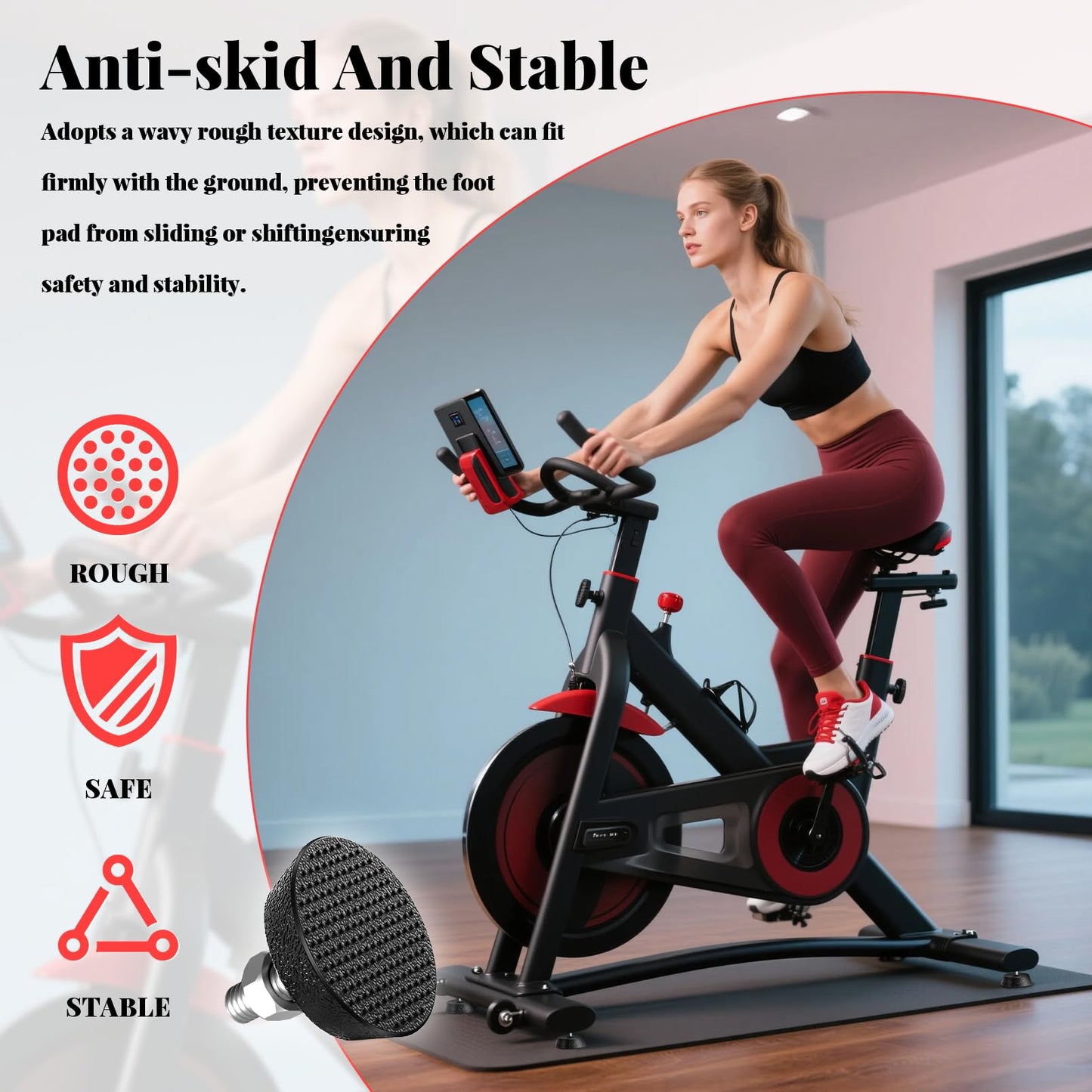 Ztzfacai 4 Pack Exercise Bike Support Foot Pad for Peloton Bike, Upgraded Stainless Steel 3/8" Leveling Screws, Rubber Spin Bike Foot Pads, Non-Slip Shock-Absorbing Replacement Parts, Noise Reduction